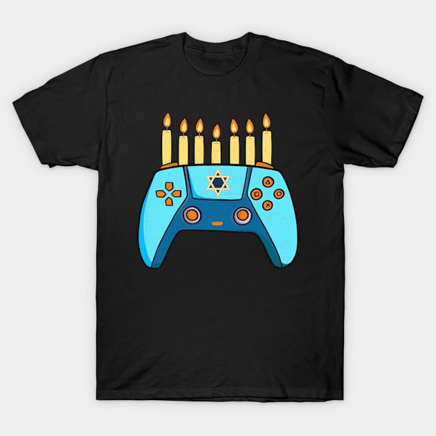 Jewish Gamepad Happy Hanukkah Funny Gaming Pajama T-Shirt by larfly